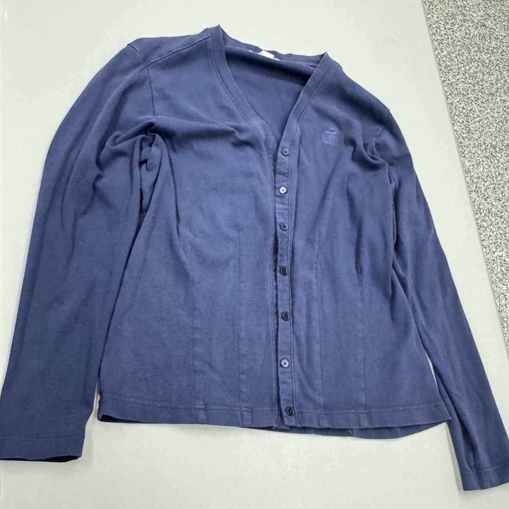 Port Authority Women’s Navy Blue V-Neck button up Cardigan Sweater size Large